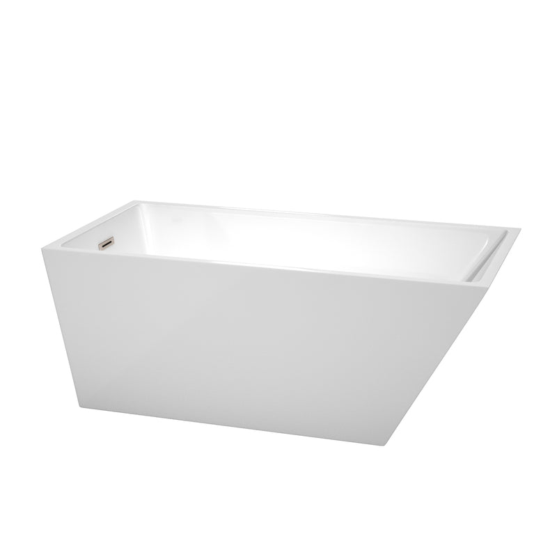 Wyndham Hannah 59" Soaking Bathtub In White With Brushed Nickel Trim WCBTK150159BNTRIM