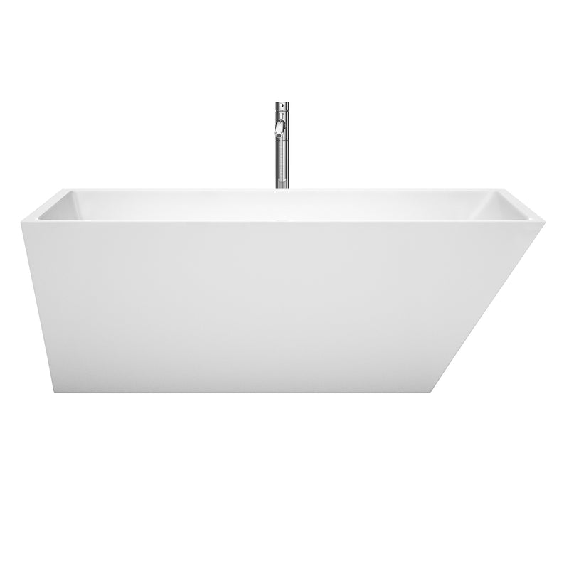 Wyndham Hannah 67" Freestanding Bathtub in White with Floor Mounted Faucet Drain and Overflow Trim in Polished Chrome WCBTK150167ATP11PC