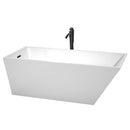 Wyndham Hannah 67" Soaking Bathtub In White With Floor Mounted Faucet Drain And Overflow Trim In Matte Black WCBTK150167MBATPBK