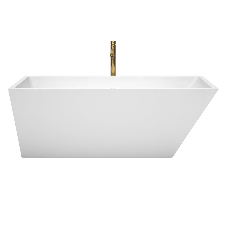 Wyndham Hannah 67" Soaking Bathtub in White with Shiny White Trim and Floor Mounted Faucet in Brushed Gold WCBTK150167SWATPGD