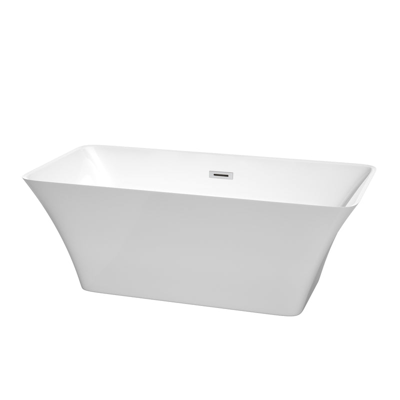 Wyndham Tiffany 59" Freestanding Bathtub In White With Polished Chrome Drain And Overflow Trim WCBTK150459