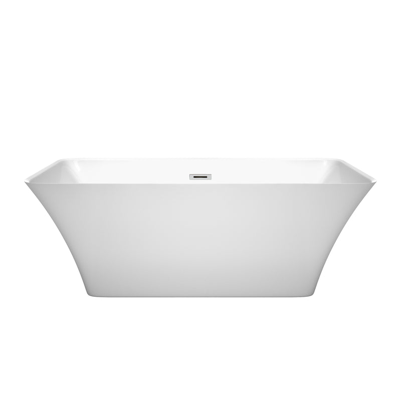 Wyndham Tiffany 59" Freestanding Bathtub in White with Polished Chrome Drain and Overflow Trim WCBTK150459