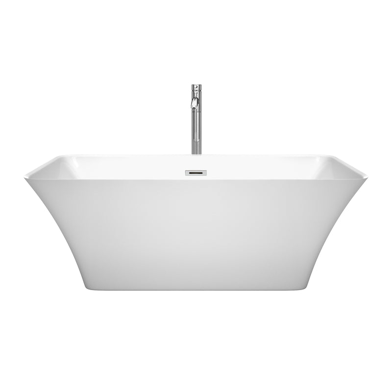 Wyndham Tiffany 59" Freestanding Bathtub in White with Floor Mounted Faucet Drain and Overflow Trim in Polished Chrome WCBTK150459ATP11PC