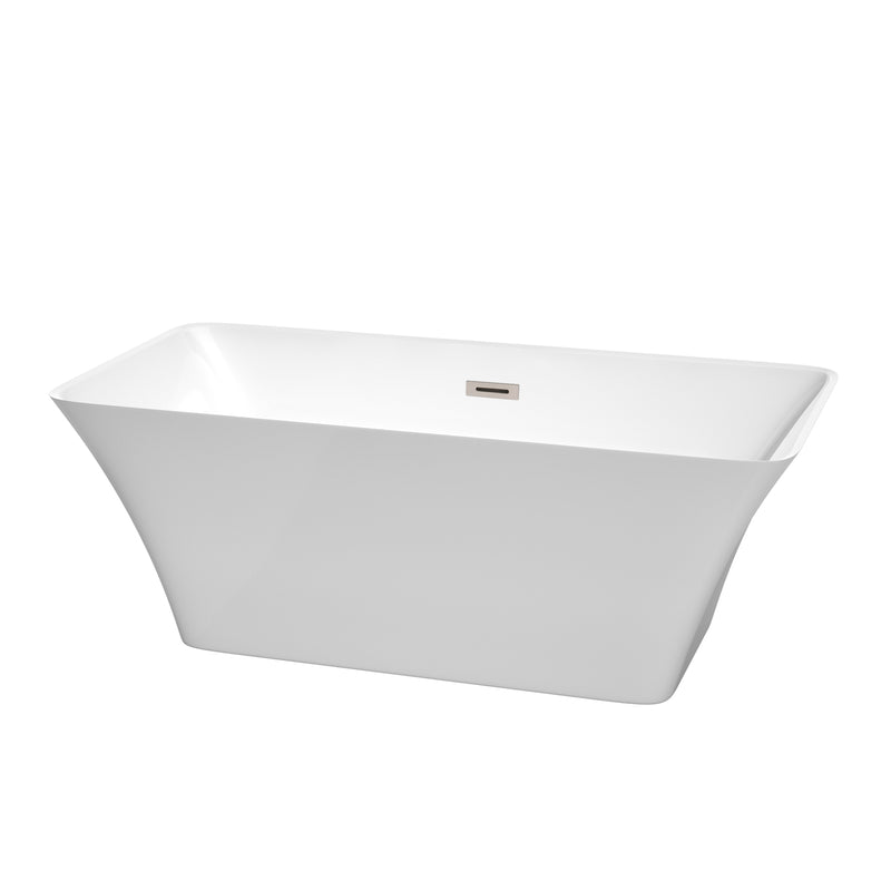 Wyndham Tiffany 59" Small Soaking Bathtub In White With Brushed Nickel Trim WCBTK150459BNTRIM