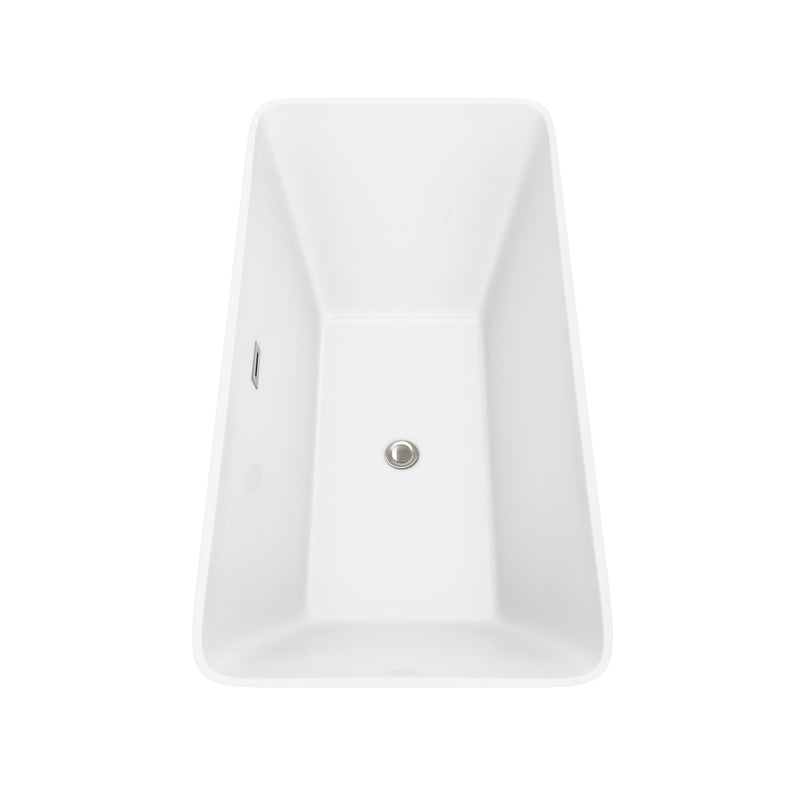 Wyndham Tiffany 59" Small Soaking Bathtub in White Brushed Nickel Trim and Brushed Nickel Floor Mounted Faucet WCBTK150459ATP11BN