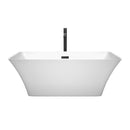 Wyndham Tiffany 59" Small Soaking Bathtub in White with Floor Mounted Faucet Drain and Overflow Trim in Matte Black WCBTK150459MBATPBK