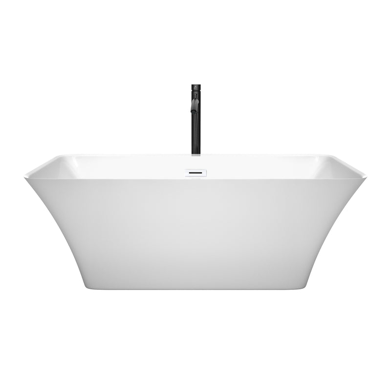 Wyndham Tiffany 59" Small Soaking Bathtub in White with Shiny White Trim and Floor Mounted Faucet in Matte Black WCBTK150459SWATPBK