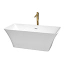 Wyndham Tiffany 59" Small Soaking Bathtub In White With Shiny White Trim And Floor Mounted Faucet In Brushed Gold WCBTK150459SWATPGD