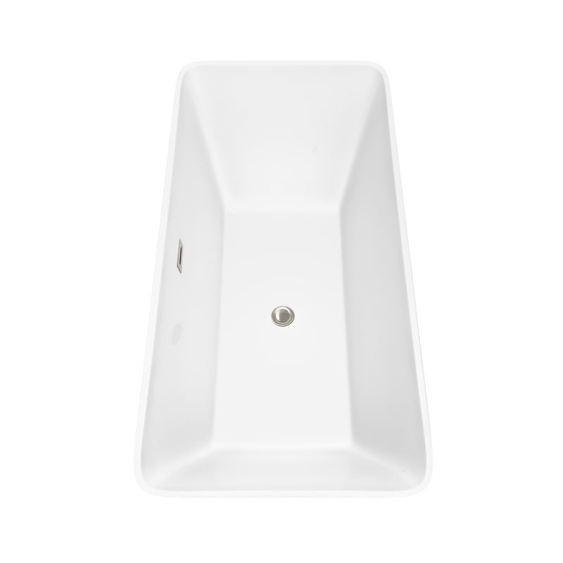 Wyndham Tiffany 67" Large Soaking Bathtub in White Brushed Nickel Trim and Brushed Nickel Floor Mounted Faucet WCBTK150467ATP11BN