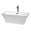 Wyndham Tiffany 67" Large Soaking Bathtub In White With Floor Mounted Faucet Drain And Overflow Trim In Matte Black WCBTK150467MBATPBK