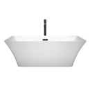 Wyndham Tiffany 67" Large Soaking Bathtub in White with Floor Mounted Faucet Drain and Overflow Trim in Matte Black WCBTK150467MBATPBK