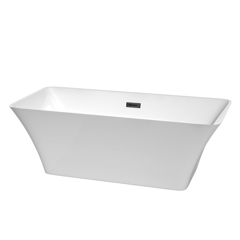 Wyndham Tiffany 67" Large Soaking Bathtub In White With Matte Black Trim WCBTK150467MBTRIM