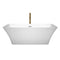 Wyndham Tiffany 67" Large Soaking Bathtub in White with Polished Chrome Trim and Floor Mounted Faucet in Brushed Gold WCBTK150467PCATPGD