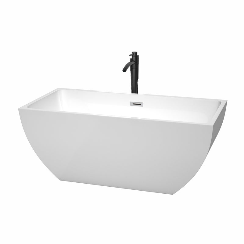 Wyndham Rachel 59" Soaking Bathtub In White With Polished Chrome Trim And Floor Mounted Faucet In Matte Black WCBTK150559PCATPBK