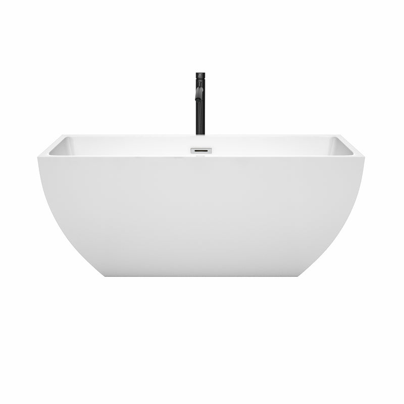 Wyndham Rachel 59" Soaking Bathtub in White with Polished Chrome Trim and Floor Mounted Faucet in Matte Black WCBTK150559PCATPBK