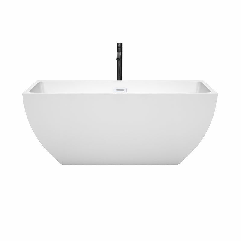 Wyndham Rachel 59" Soaking Bathtub in White with Shiny White Trim and Floor Mounted Faucet in Matte Black WCBTK150559SWATPBK