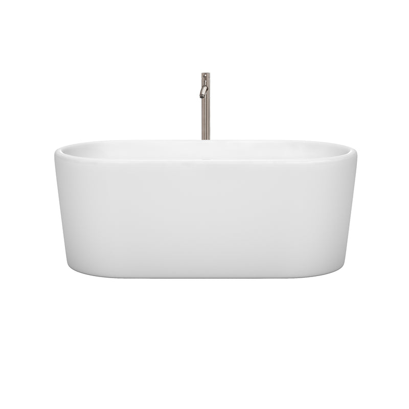 Wyndham Ursula 59" Soaking Bathtub in White Brushed Nickel Trim and Brushed Nickel Floor Mounted Faucet WCBTK151159ATP11BN