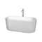 Wyndham Ursula 59" Freestanding Bathtub In White With Polished Chrome Drain And Overflow Trim And Floor Mounted Faucet WCBTK151159ATP11PC