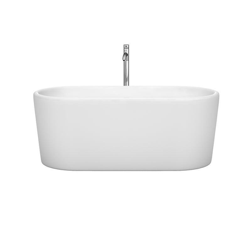 Wyndham Ursula 59" Freestanding Bathtub in White with Polished Chrome Drain and Overflow Trim and Floor Mounted Faucet WCBTK151159ATP11PC