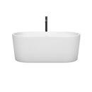 Wyndham Ursula 59" Soaking Bathtub in White with Floor Mounted Faucet Drain and Overflow Trim in Matte Black WCBTK151159MBATPBK