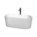 Wyndham Ursula 59" Soaking Bathtub In White With Shiny White Trim And Floor Mounted Faucet In Matte Black WCBTK151159SWATPBK