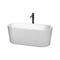 Wyndham Ursula 59" Soaking Bathtub In White With Shiny White Trim And Floor Mounted Faucet In Matte Black WCBTK151159SWATPBK
