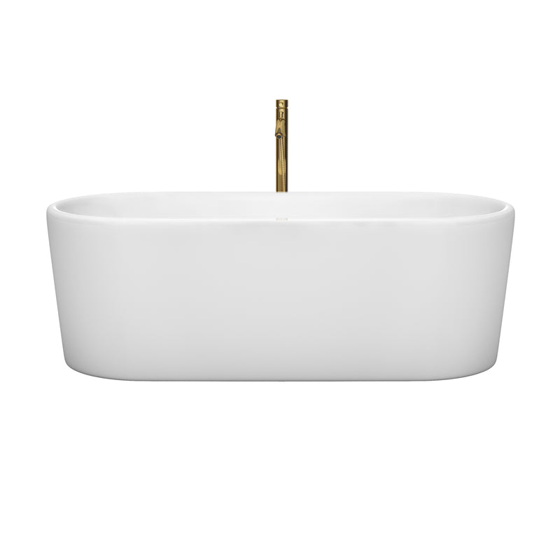 Wyndham Ursula 67" Soaking Bathtub in White with Polished Chrome Trim and Floor Mounted Faucet in Brushed Gold WCBTK151167PCATPGD