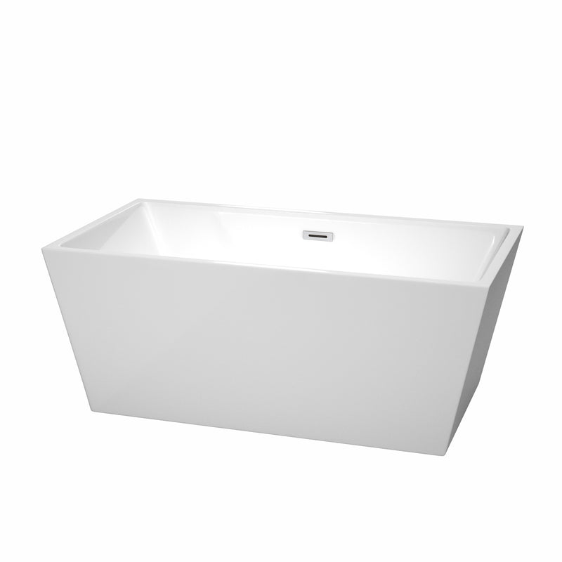 Wyndham Sara 59" Freestanding Bathtub In White With Polished Chrome Drain And Overflow Trim WCBTK151459