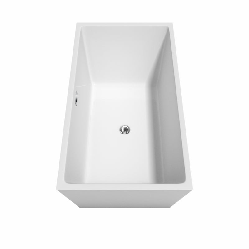 Wyndham Sara 59" Freestanding Bathtub in White with Floor Mounted Faucet Drain and Overflow Trim in Polished Chrome WCBTK151459ATP11PC