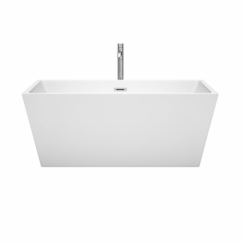 Wyndham Sara 59" Freestanding Bathtub in White with Floor Mounted Faucet Drain and Overflow Trim in Polished Chrome WCBTK151459ATP11PC