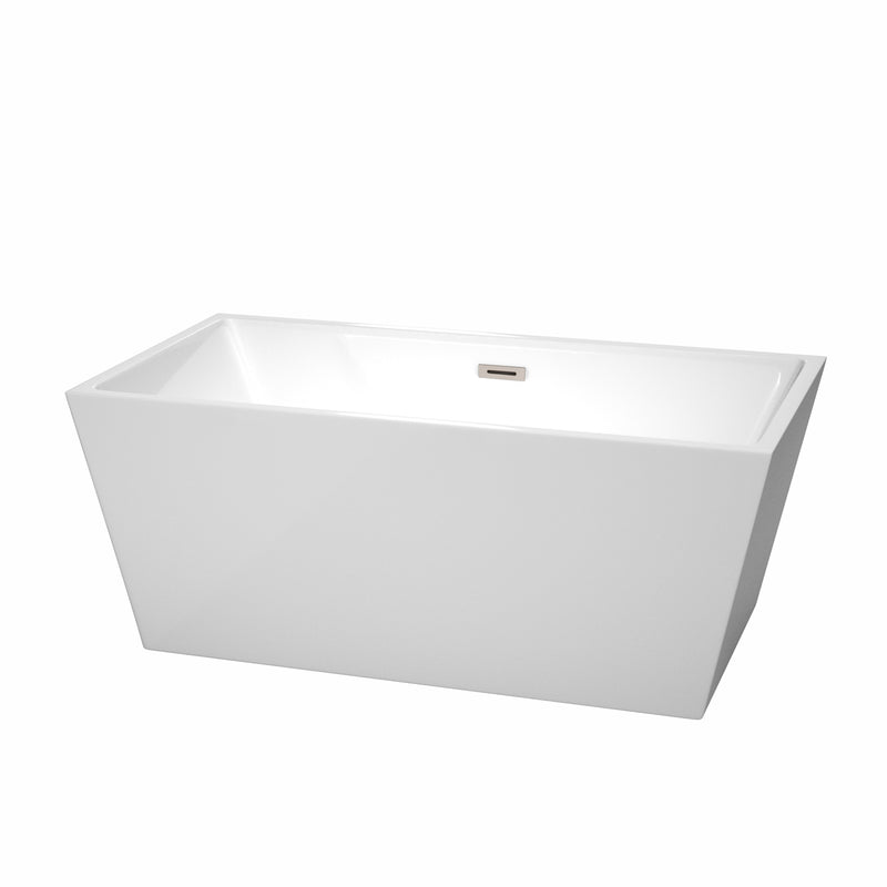 Wyndham Sara 59" Soaking Bathtub In White With Brushed Nickel Trim WCBTK151459BNTRIM