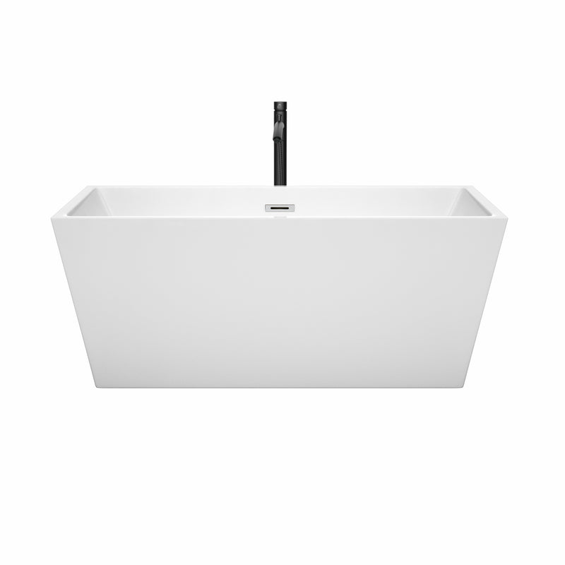 Wyndham Sara 59" Soaking Bathtub in White with Polished Chrome Trim and Floor Mounted Faucet in Matte Black WCBTK151459PCATPBK