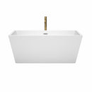 Wyndham Sara 59" Soaking Bathtub in White with Polished Chrome Trim and Floor Mounted Faucet in Brushed Gold WCBTK151459PCATPGD