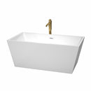 Wyndham Sara 59" Soaking Bathtub In White With Shiny White Trim And Floor Mounted Faucet In Brushed Gold WCBTK151459SWATPGD