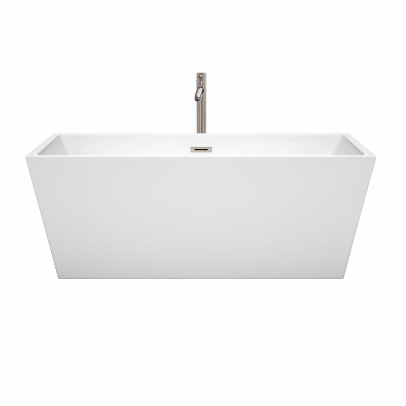 Wyndham Sara 63" Soaking Bathtub in White Brushed Nickel Trim and Brushed Nickel Floor Mounted Faucet WCBTK151463ATP11BN