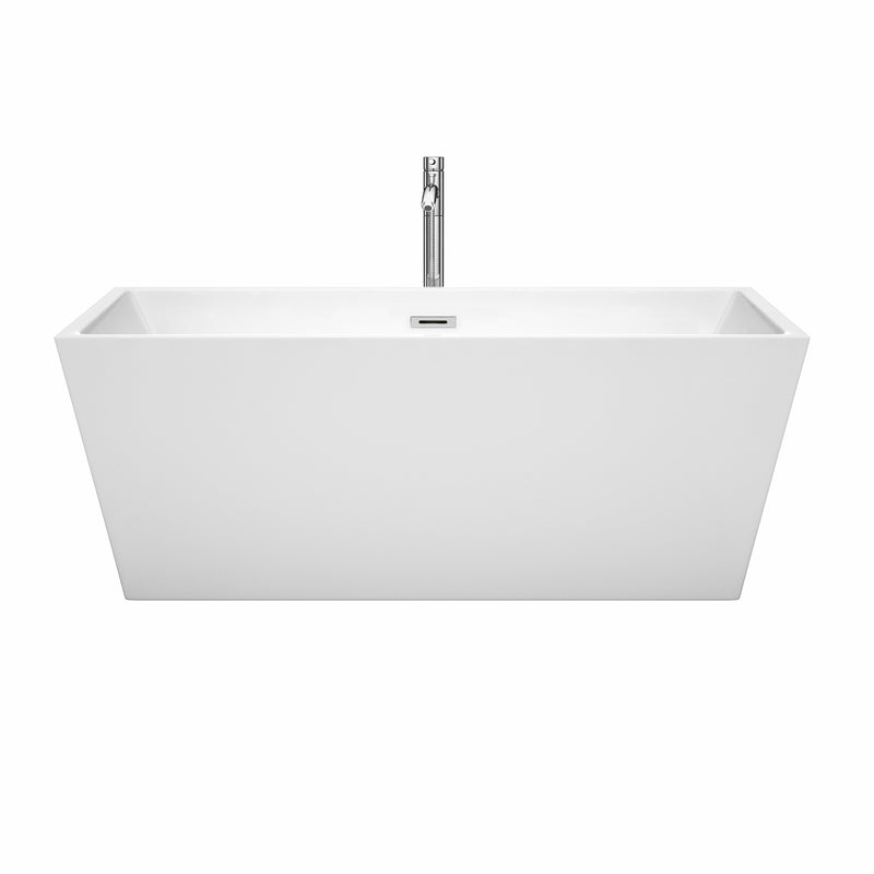 Wyndham Sara 63" Freestanding Bathtub in White with Floor Mounted Faucet Drain and Overflow Trim in Polished Chrome WCBTK151463ATP11PC