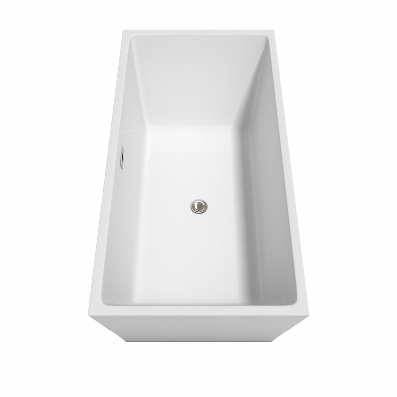 Wyndham Sara 63" Soaking Bathtub in White Brushed Nickel Trim and Brushed Nickel Floor Mounted Faucet WCBTK151463ATP11BN