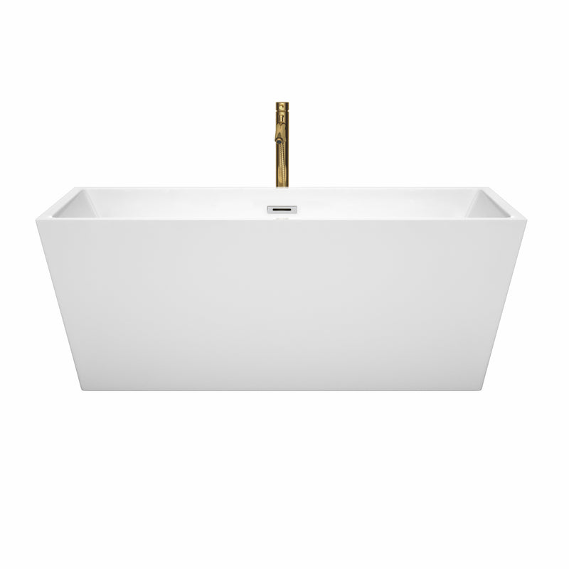 Wyndham Sara 63" Soaking Bathtub in White with Polished Chrome Trim and Floor Mounted Faucet in Brushed Gold WCBTK151463PCATPGD