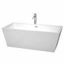 Wyndham Sara 67" Freestanding Bathtub In White With Floor Mounted Faucet Drain And Overflow Trim In Polished Chrome WCBTK151467ATP11PC