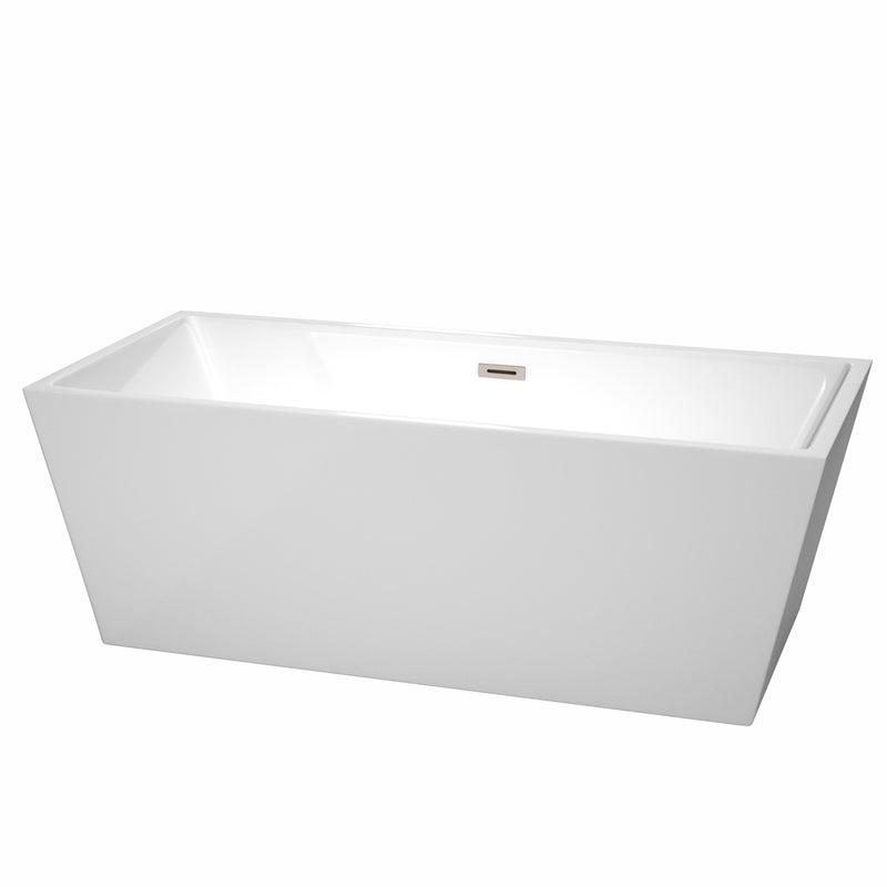 Wyndham Sara 67" Soaking Bathtub In White With Brushed Nickel Trim WCBTK151467BNTRIM