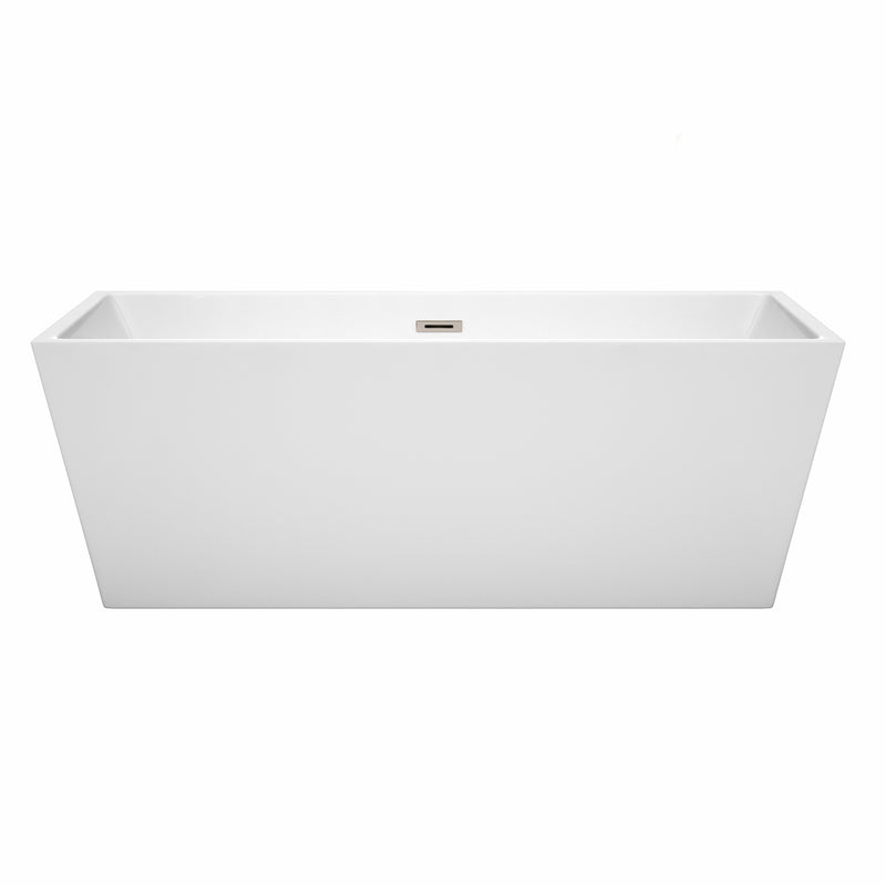 Wyndham Sara 67" Soaking Bathtub in White with Brushed Nickel Trim WCBTK151467BNTRIM