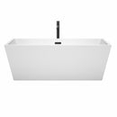 Wyndham Sara 67" Soaking Bathtub in White with Floor Mounted Faucet Drain and Overflow Trim in Matte Black WCBTK151467MBATPBK