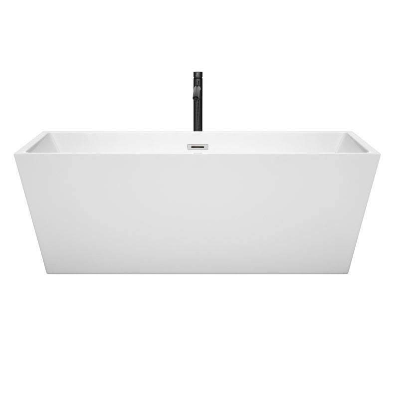 Wyndham Sara 67" Soaking Bathtub in White with Polished Chrome Trim and Floor Mounted Faucet in Matte Black WCBTK151467PCATPBK