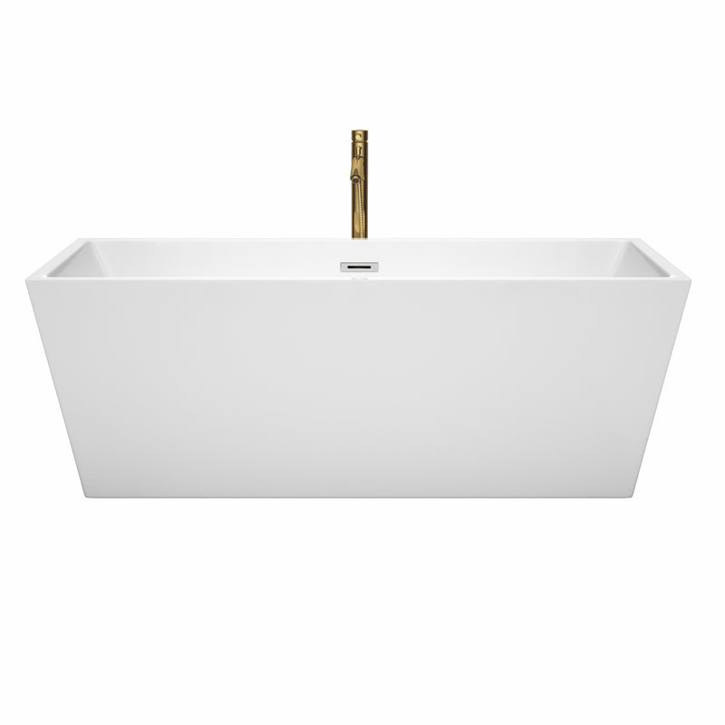 Wyndham Sara 67" Soaking Bathtub in White with Polished Chrome Trim and Floor Mounted Faucet in Brushed Gold WCBTK151467PCATPGD