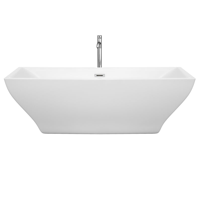 Wyndham Maryam 71" Freestanding Bathtub in White with Floor Mounted Faucet Drain and Overflow Trim in Polished Chrome WCBTK151871ATP11PC