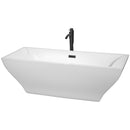 Wyndham Maryam 71" Soaking Bathtub In White With Floor Mounted Faucet Drain And Overflow Trim In Matte Black WCBTK151871MBATPBK