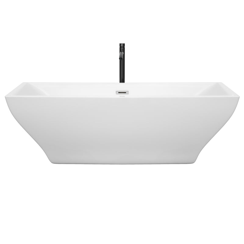 Wyndham Maryam 71" Soaking Bathtub in White with Polished Chrome Trim and Floor Mounted Faucet in Matte Black WCBTK151871PCATPBK