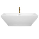 Wyndham Maryam 71" Soaking Bathtub in White with Polished Chrome Trim and Floor Mounted Faucet in Brushed Gold WCBTK151871PCATPGD