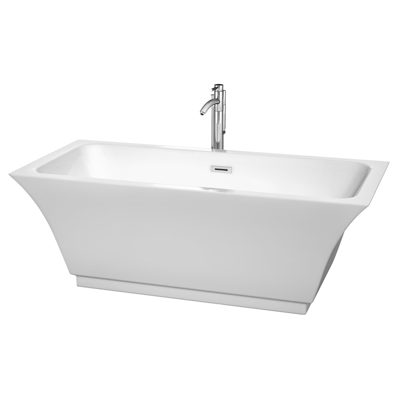 Wyndham Galina 67" Freestanding Bathtub In White With Floor Mounted Faucet Drain And Overflow Trim In Polished Chrome WCBTK151967ATP11PC