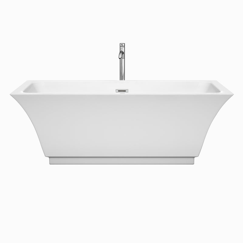 Wyndham Galina 67" Freestanding Bathtub in White with Floor Mounted Faucet Drain and Overflow Trim in Polished Chrome WCBTK151967ATP11PC